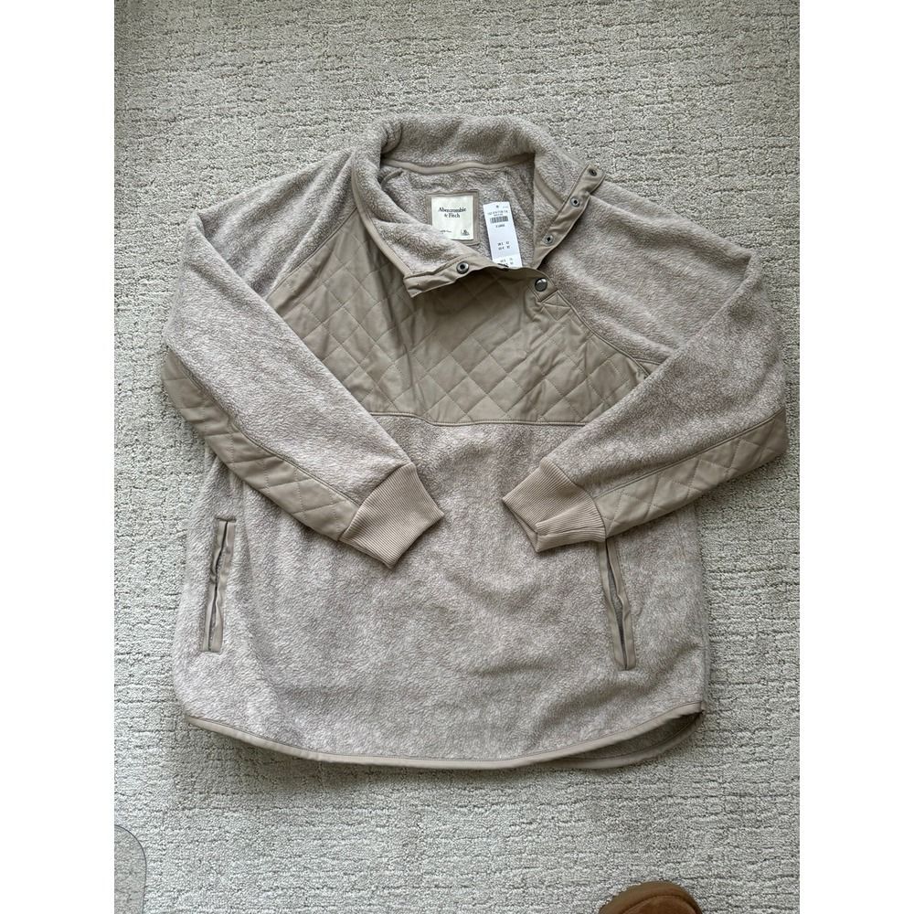 Abercrombie Fitch Oatmeal Asymmetrical Quilted Snap Up Fleece Sweatshirt - XL